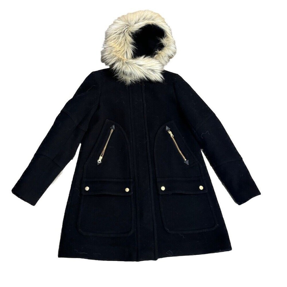 NEW $365 J.CREW HOODED CHATEAU WOOL PARKA 000 BLACK WINTER‎ COAT B3901 4